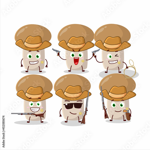 Cool cowboy champignon cartoon character with a cute hat