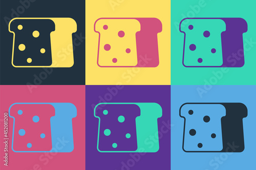 Pop art Bread toast for sandwich piece of roasted crouton icon isolated on color background. Lunch, dinner, breakfast snack. Vector