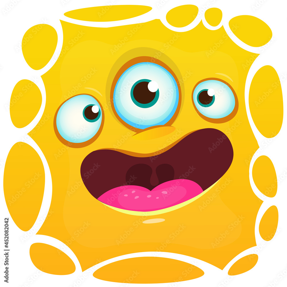 Funny cartoon monster character face expression. Illustration of cute and happy mythical alien creature. Halloween design Funny cartoon monster character face expression. Illustration of cute and happy mythical alien creature. Halloween design