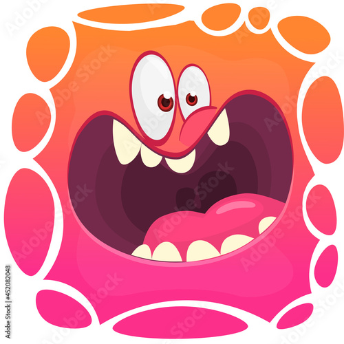 Angry cartoon monster character face expression. Illustration of cute and scary mythical alien creature. Halloween design