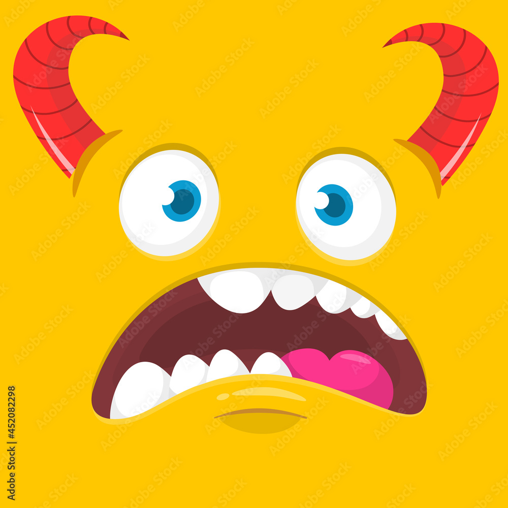 Funny cartoon monster character face expression. Illustration of cute and happy mythical alien creature. Halloween design Funny cartoon monster character face expression. Illustration of cute and happy mythical alien creature. Halloween design