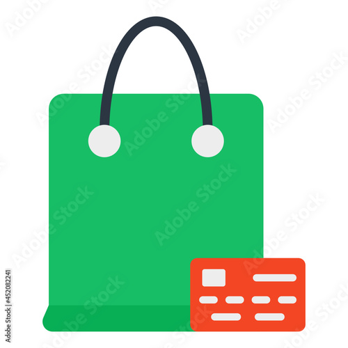 Shopping bag with card, icon of card payment