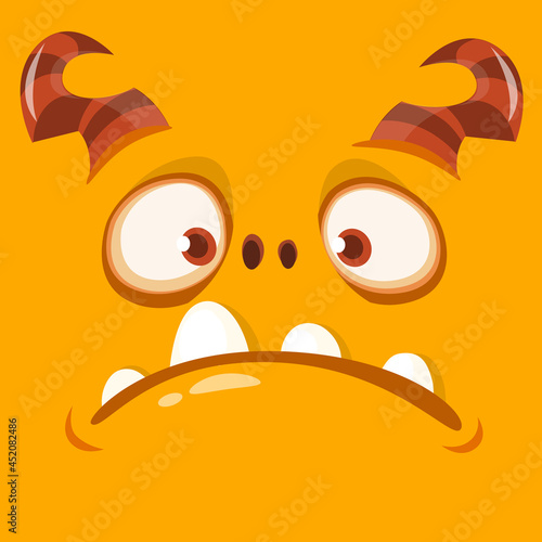 Angry cartoon monster character face expression. Illustration of cute and scary mythical alien creature. Halloween design