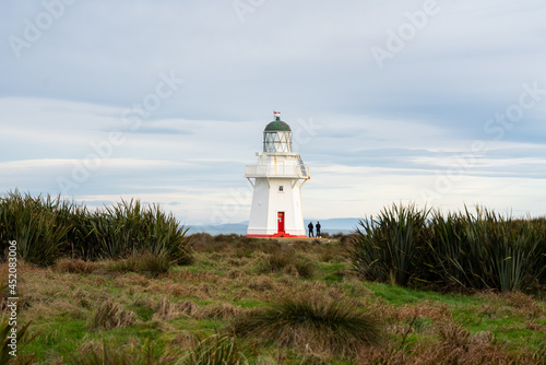 Waipapa lighthouse in the Catlins New Zealand and surrounding landscape
