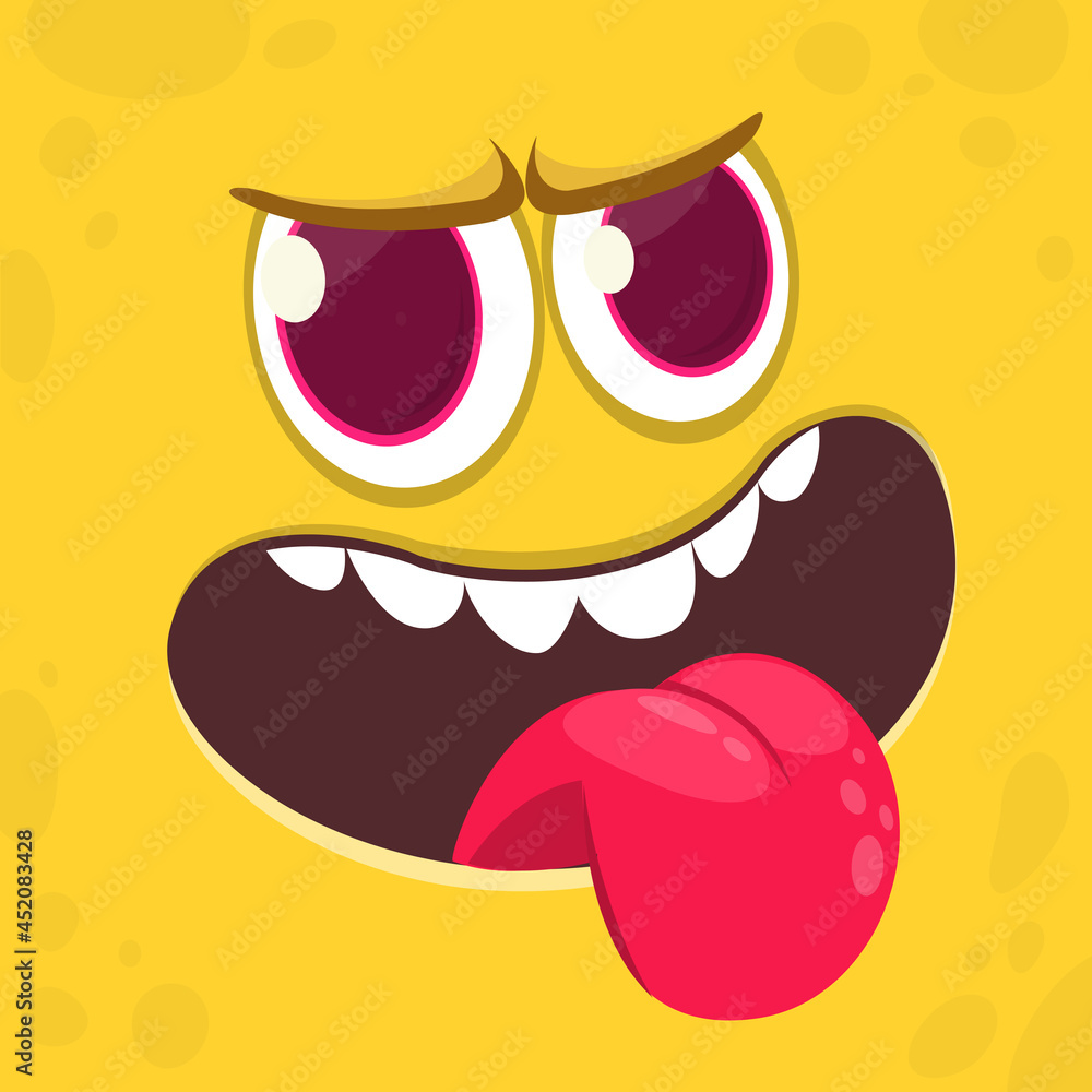 Angry cartoon monster face. Illustration of grumpy and mad creature expression. Halloween design