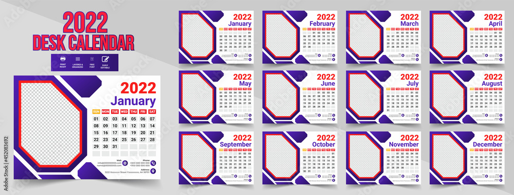 Creative Clean 2022 Desk Calendar Design Template