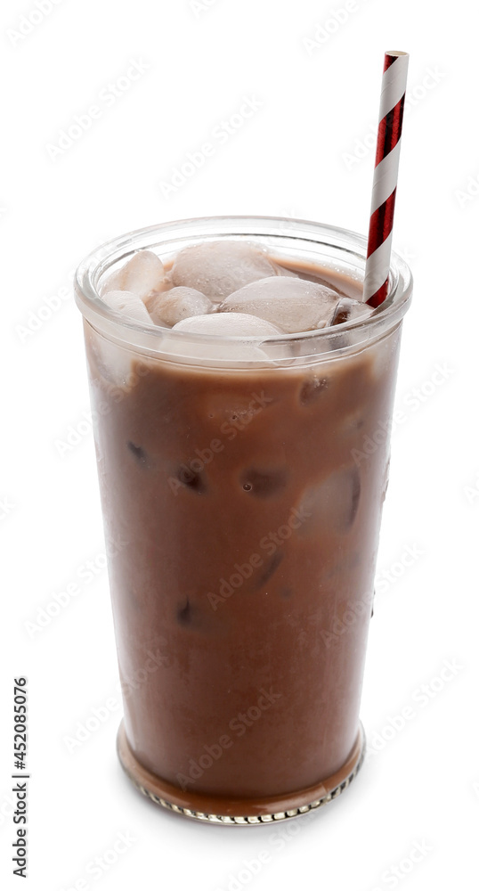 Glass of tasty chocolate milk on white background Glass of tasty chocolate milk on white background