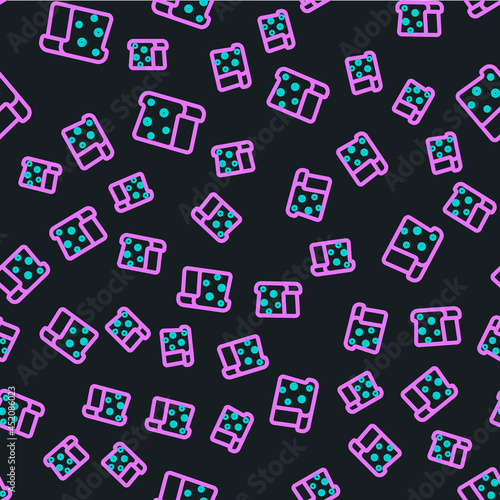 Line Bread toast for sandwich piece of roasted crouton icon isolated seamless pattern on black background. Lunch, dinner, breakfast snack. Vector