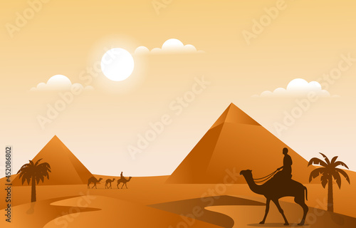 Pyramid Desert Muslim Travel Camel Islamic Culture Illustration