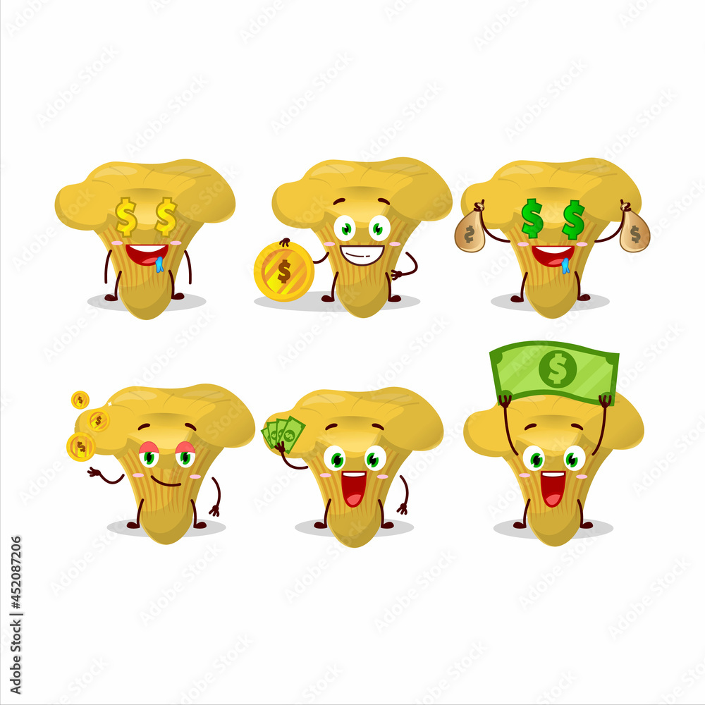 Chanterelle cartoon character with cute emoticon bring money Chanterelle cartoon character with cute emoticon bring money