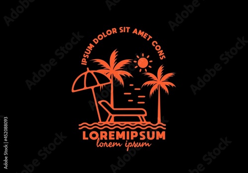 Beach chair and umbrella line art with lorem ipsum text