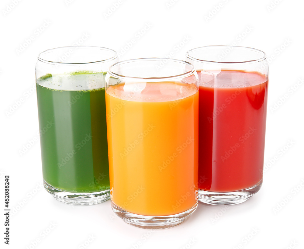 Glasses with healthy juice on white background Glasses with healthy juice on white background