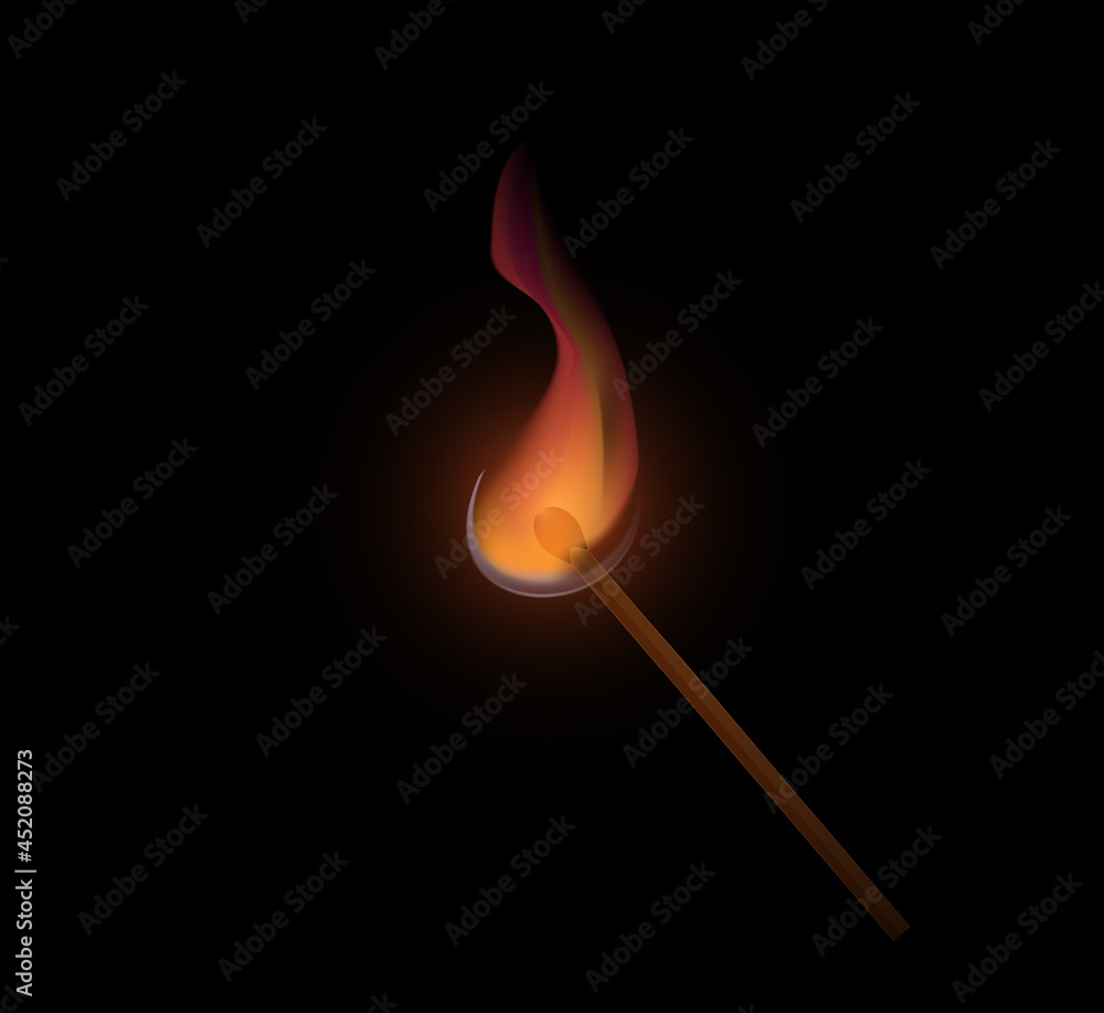 The vector match burns with a red flame. The vector match burns with a red flame.
