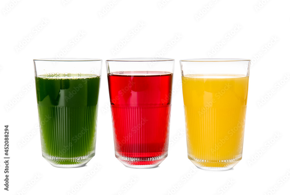 Glasses with healthy juice on white background Glasses with healthy juice on white background