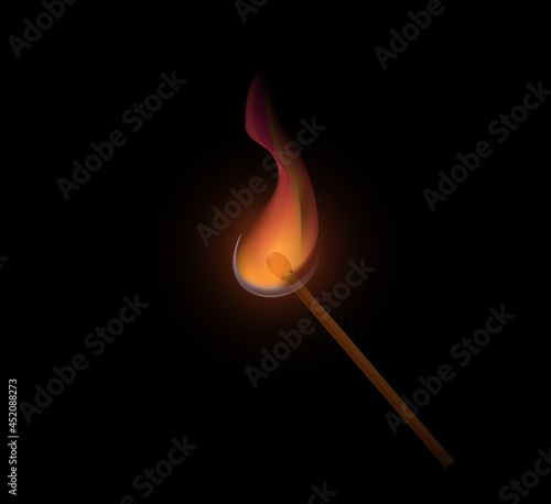 The vector match burns with a red flame.