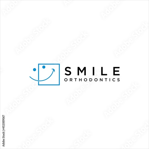 happy smile dental orthodontic logo design vector with line idea