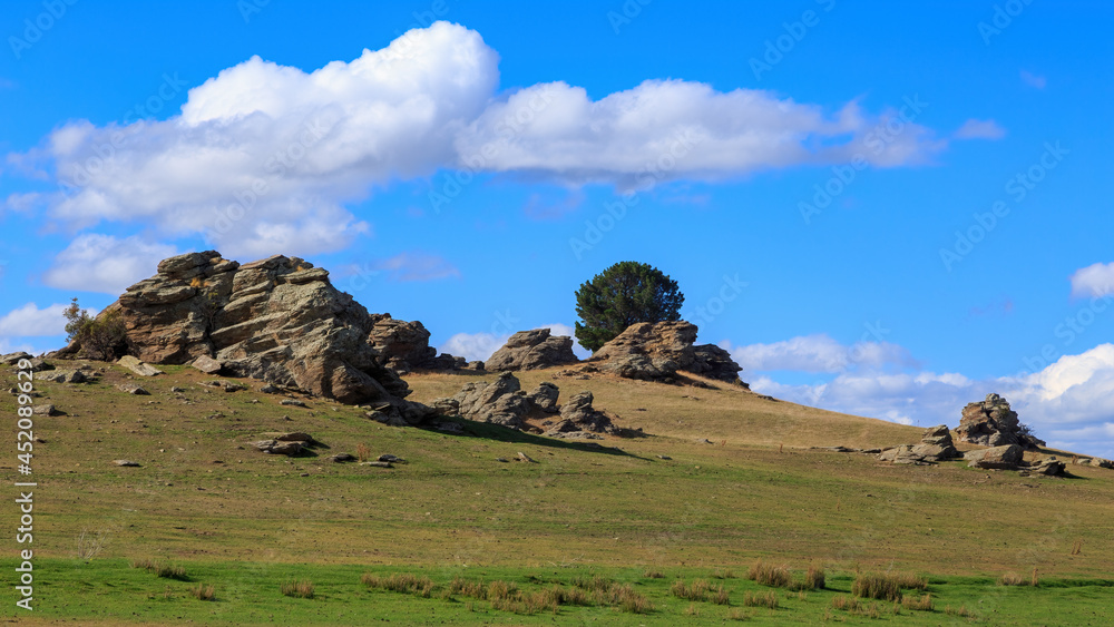 Obraz premium Formations of schist rock in the Central Otago region, New Zealand