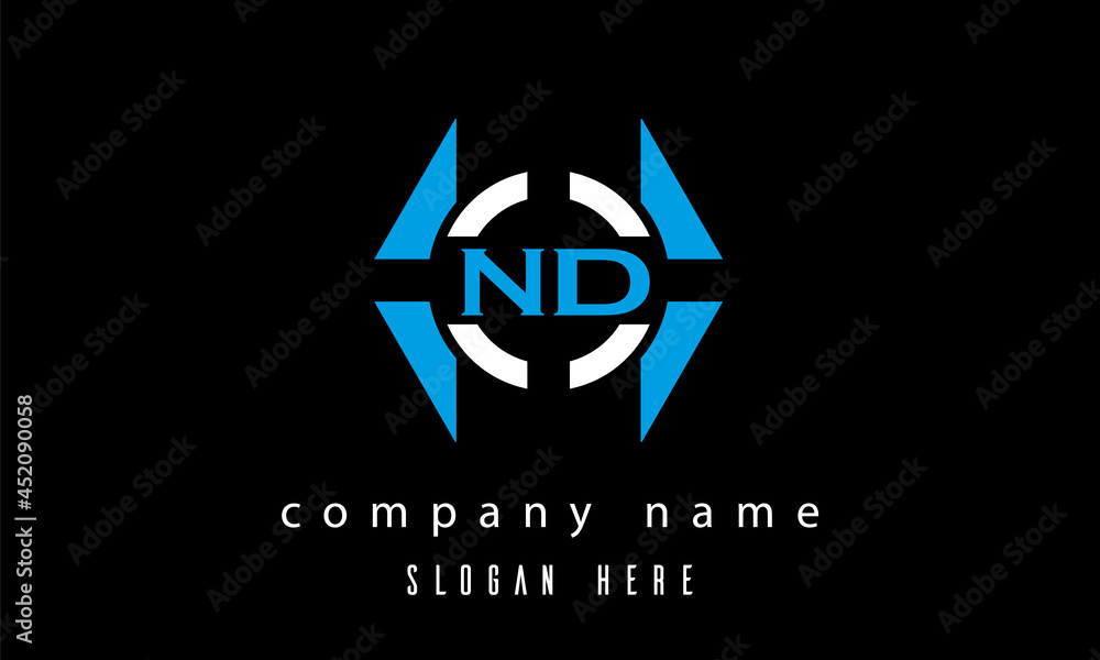 ND creative polygon with circle latter logo design ND creative polygon with circle latter logo design