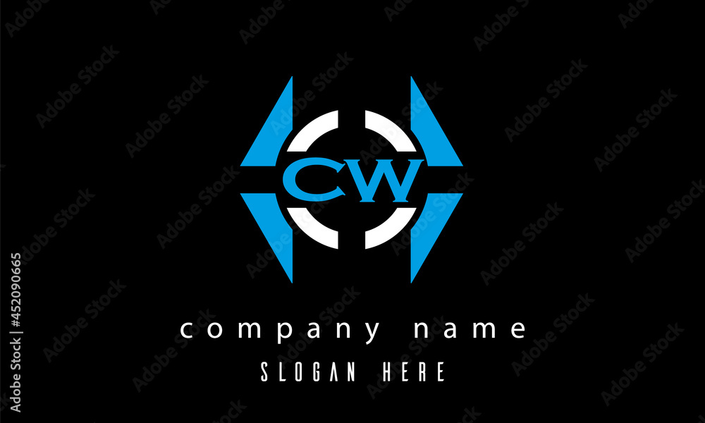 CW creative polygon with circle latter logo design vector CW creative polygon with circle latter logo design vector