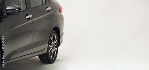 Car body Parts side view. Automotive car parts such as window wheel tire headlight side mirror side shots shooting from front and rear view in studio. for use in automobile industry. no driver. 