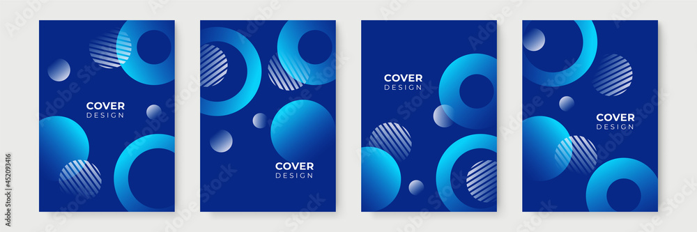 Modern blue cover design background collection. Vector set of geometric polygonal abstract background, Memphis blue covers, flyers, brochures. Colorful gradient design. - obrazy, fototapety, plakaty 