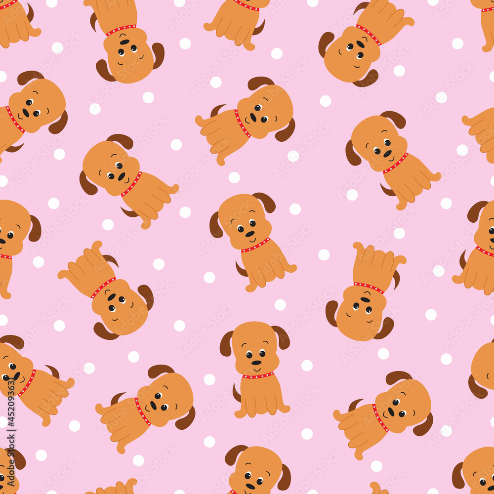 Fototapeta premium Seamless pattern with cute cartoon dog. Vector illustration. 