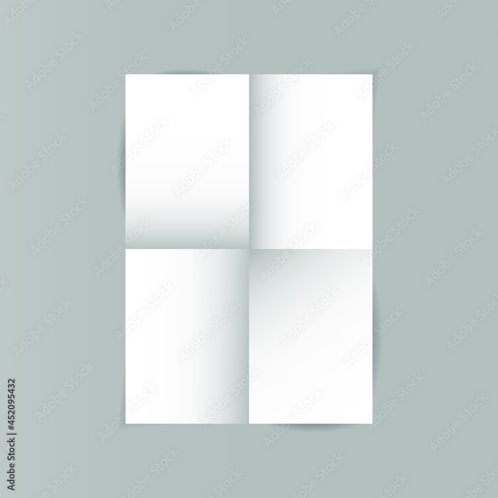 Empty fold paper template. Realistic A4 mockup on white background with shadow. Isolated vector illustrator.