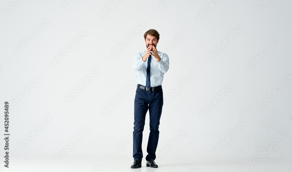 business man in shirt with tie manager emotions posing light background business man in shirt with tie manager emotions posing light background