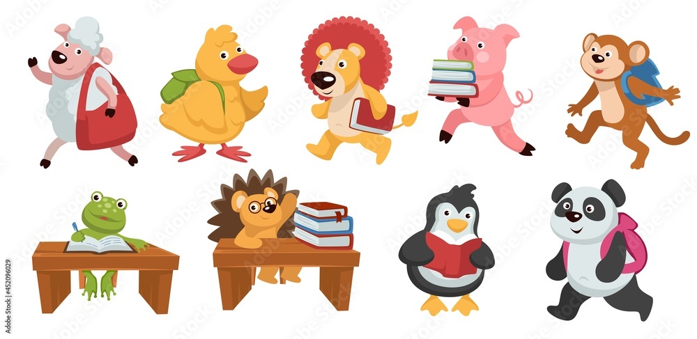 Fototapeta premium Animal creatures with books reading for school