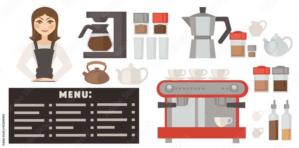 Coffee house or restaurant, cafe with waitress Coffee house or restaurant, cafe with waitress