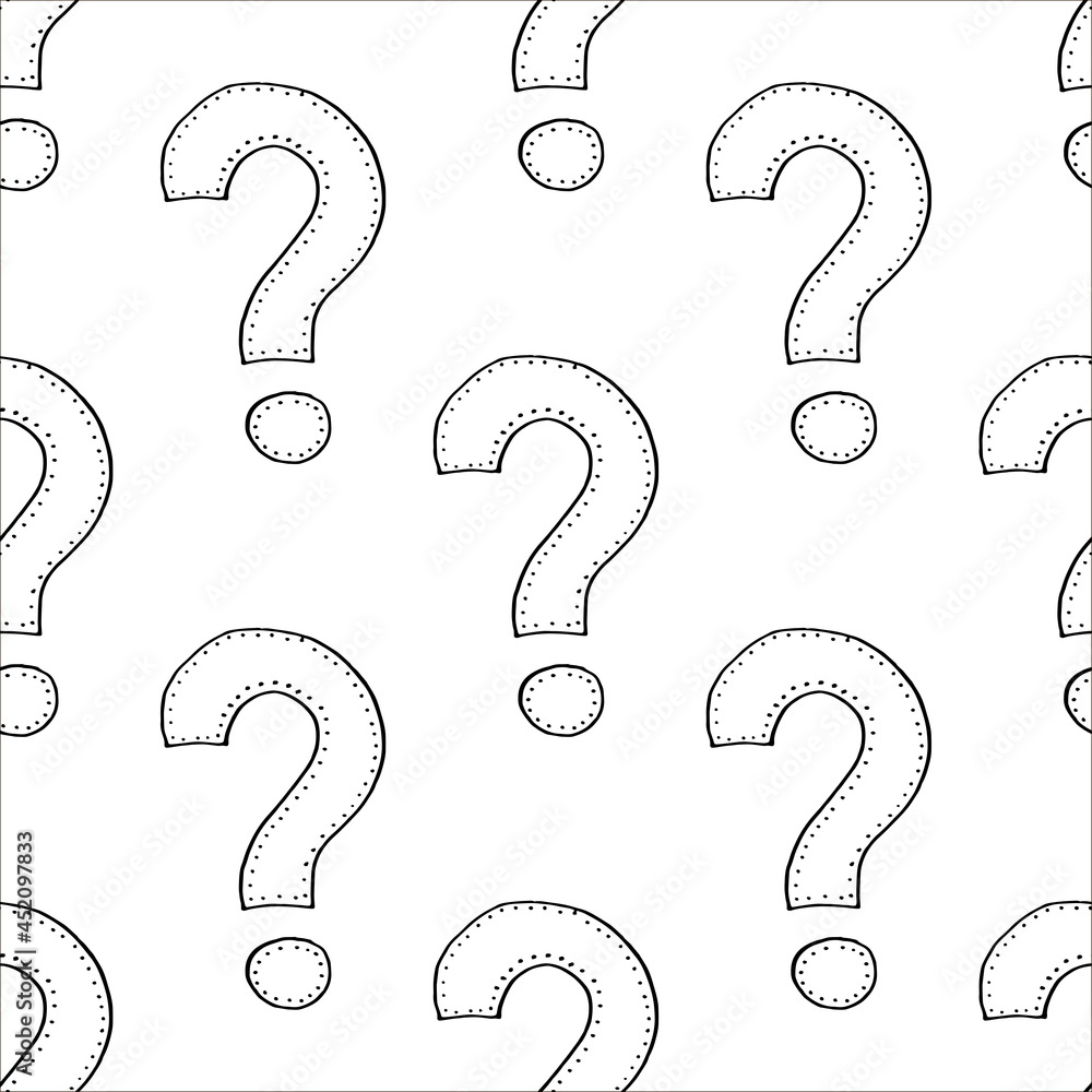 Question mark. Black and white seamless pattern. Question mark. Black and white seamless pattern.