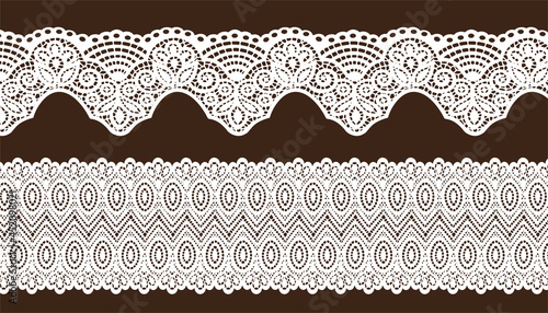 Set Of Lace Trim Vectors. Jacquard Mesh Lace Fabric.