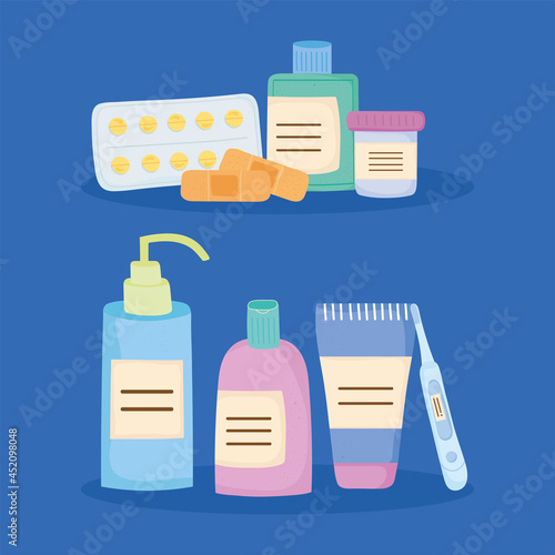 eight medicine kits icons