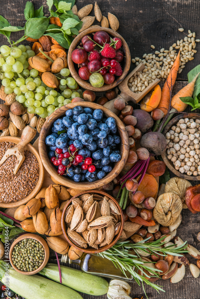 Delivery healthy food background. Vegan vegetarian food vegetables and fruits, nuts and grains ,copy space, banner.Grocery shopping food supermarket and clean eating concept. Delivery healthy food background. Vegan vegetarian food vegetables and fruits, nuts and grains ,copy space, banner.Grocery shopping food supermarket and clean eating concept.