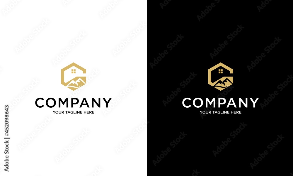 letter C, home, and mountain logo design. Simpe and minimalist logo design. letter C, home, and mountain logo design. Simpe and minimalist logo design.