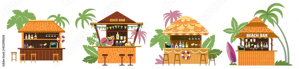Beach bar, bungalow building cafe or restaurant