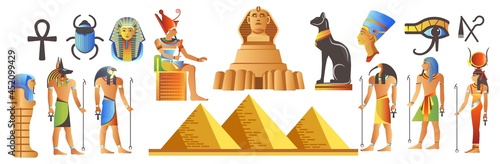 Ancient Egypt with landmarks and deities mythology