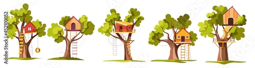 Treehouse for kids, house on tree from wood vector