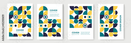 Bauhaus geometric pattern background, vector abstract cover templates. Cool minimal modern or retro art design and trendy Bauhaus pattern backgrounds, posters brochures covers