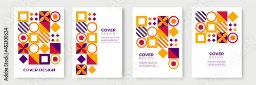 Bauhaus geometric pattern background, vector abstract cover templates. Cool minimal modern or retro art design and trendy Bauhaus pattern backgrounds, posters brochures covers