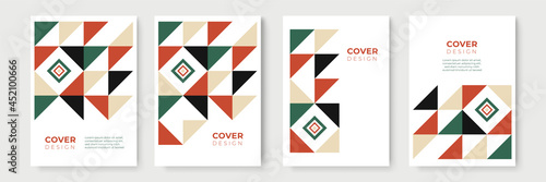 Bauhaus forms. Square tiles with modern geometric patterns with abstract figures and shapes. Contemporary graphic bauhaus design vector set. Circle, triangle and square lines art