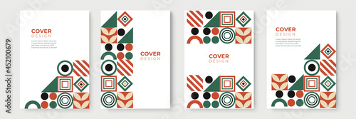 Bauhaus forms. Square tiles with modern geometric patterns with abstract figures and shapes. Contemporary graphic bauhaus design vector set. Circle, triangle and square lines art