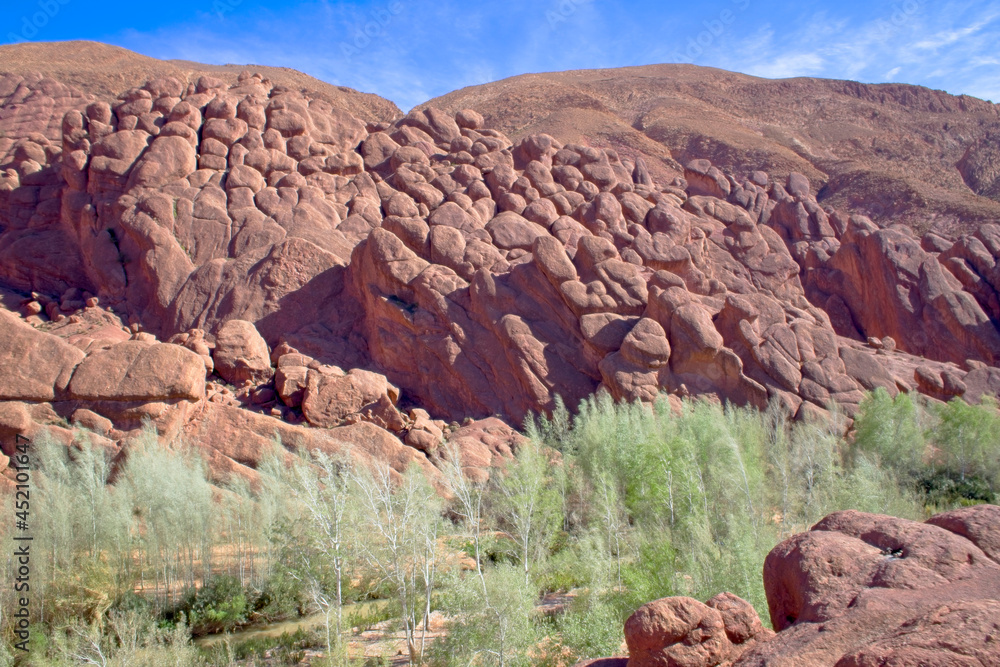 Unusual rock formation along the Dades river valley near Boumalne Dades, Morocco.