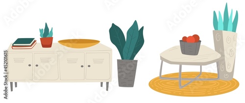 Modern interior design with table and fora decor