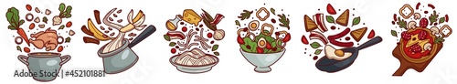 Cooking and preparing food, recipes and menu set
