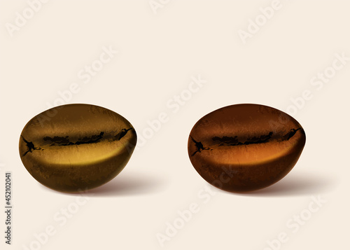 Coffee roasting isolated on a colorful background. Realistic set showing various stages of roasting.
