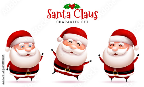 Santa claus christmas character vector set. Santa claus in 3d cute characters with happy, smiling, jolly and cheerful pose and gestures for xmas collection design. Vector illustration.
