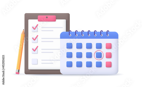 Calendar with to-do checklist. Business task planning.