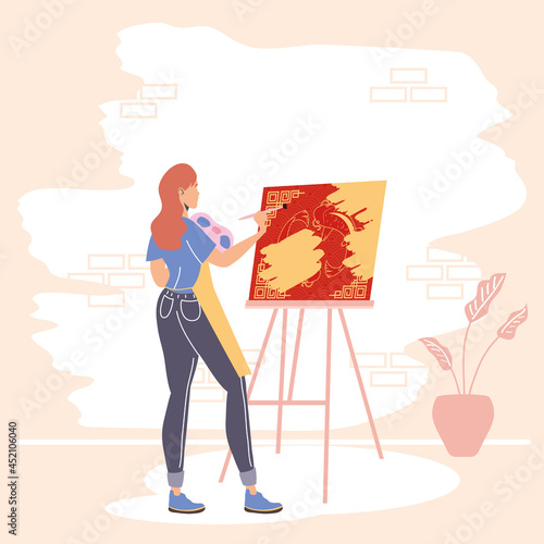 female artist painting scene