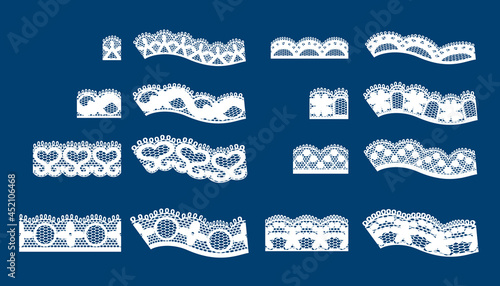 Set Of Lace Trim Vectors. Jacquard Mesh Lace Fabric.